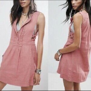 Free People Moonshine Linen Blend Pink Dress Summer Beachy Women's S